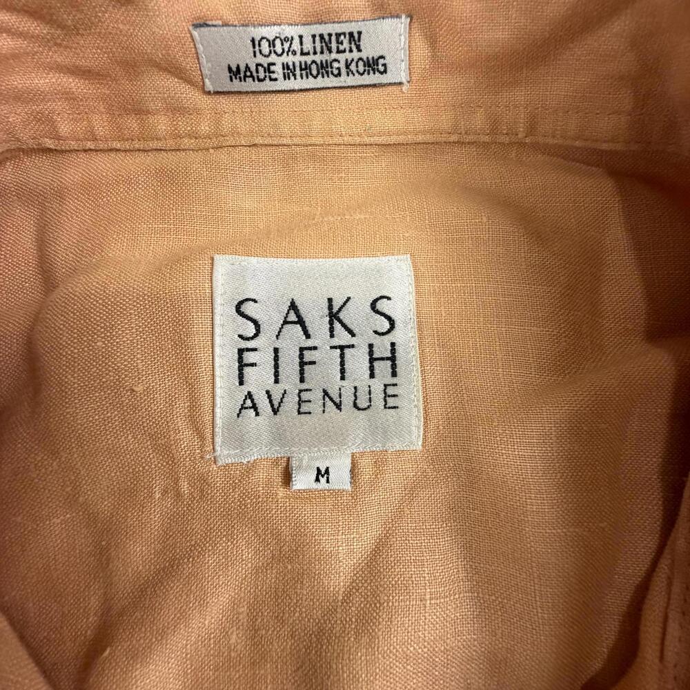 Saks Fifth Avenue Linen Med Short Sleeve Made in Hong Kong VTG #1015